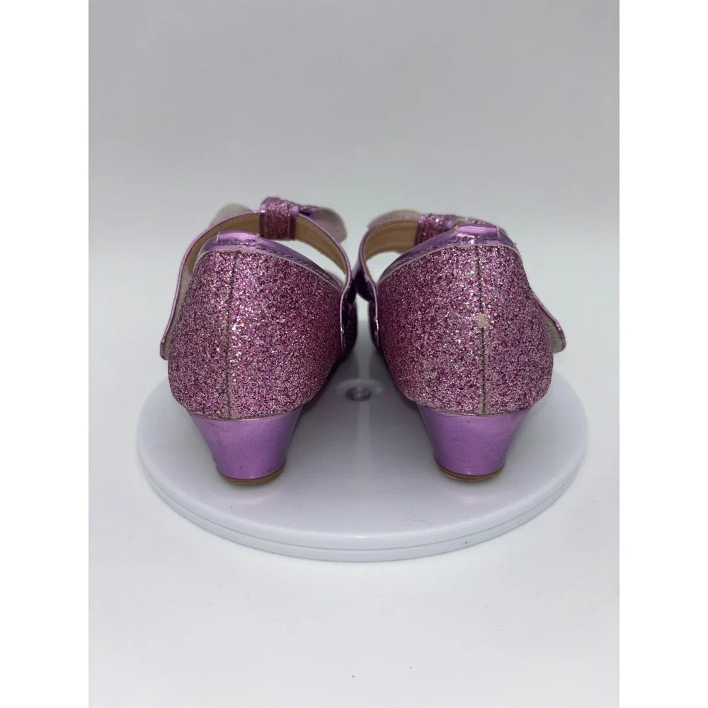 GLITTER MARY JANE SHOES Girls Purple Bow Sparkle Heel Party Daddy Daughter Dance
